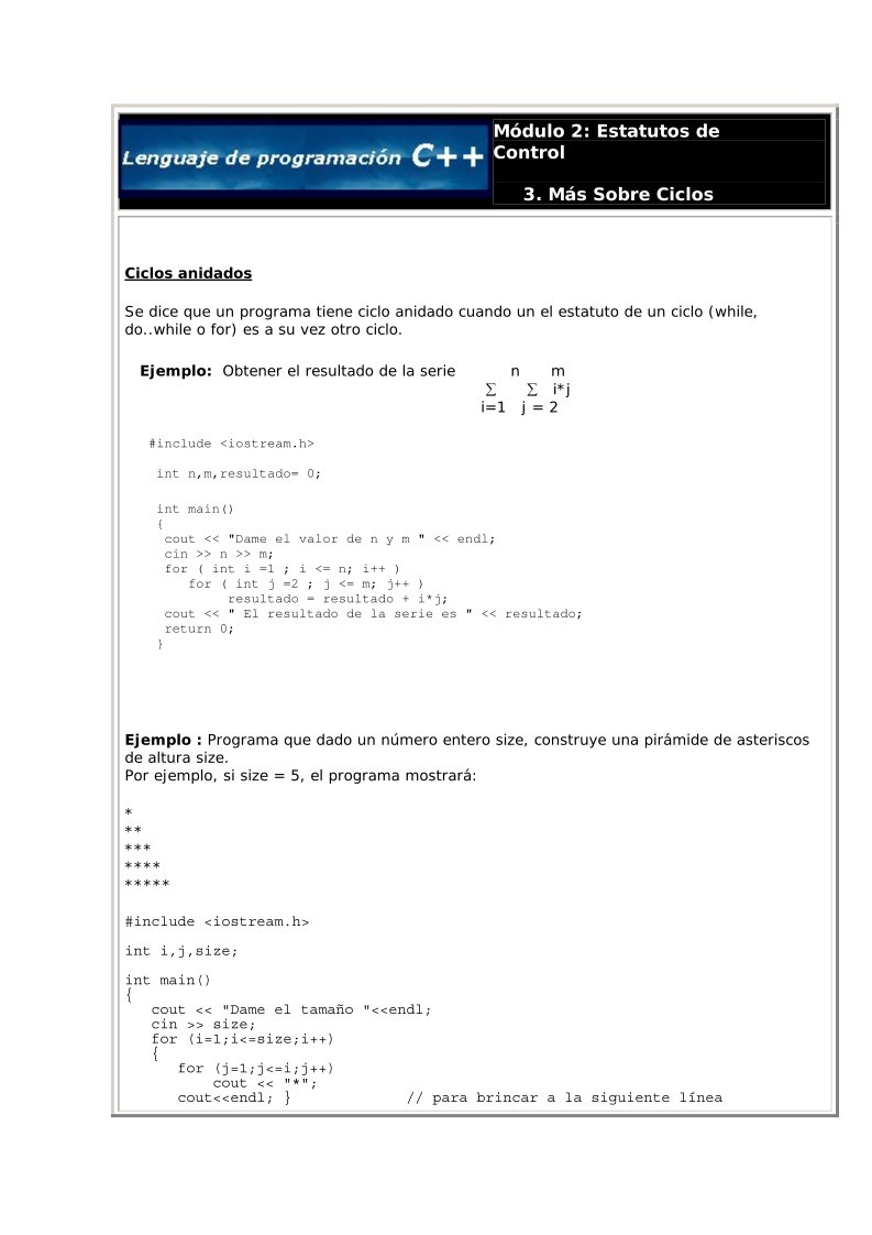 Imágen de pdf C++ - Módulo 2: Estatutos de Control